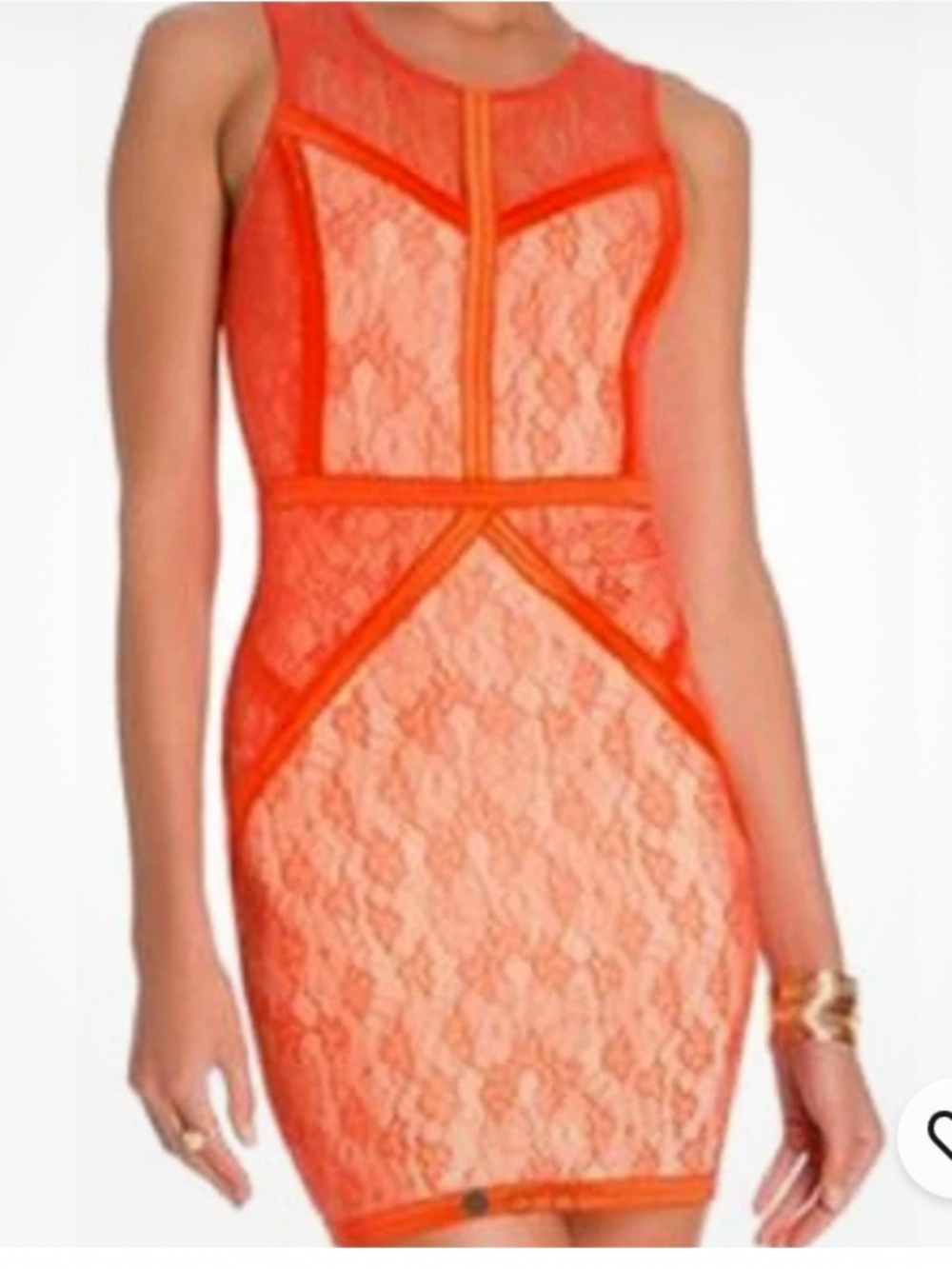 NWT bebe 2b Orange coral Floral Overlay Lace  cutout Sleeveless top dress XL